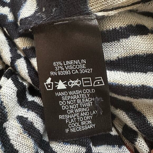 NIC+ZOE Blue White Stripe Linen Sweater Cardigan Artsy Coastal Nautical Preppy - Picture 6 of 6